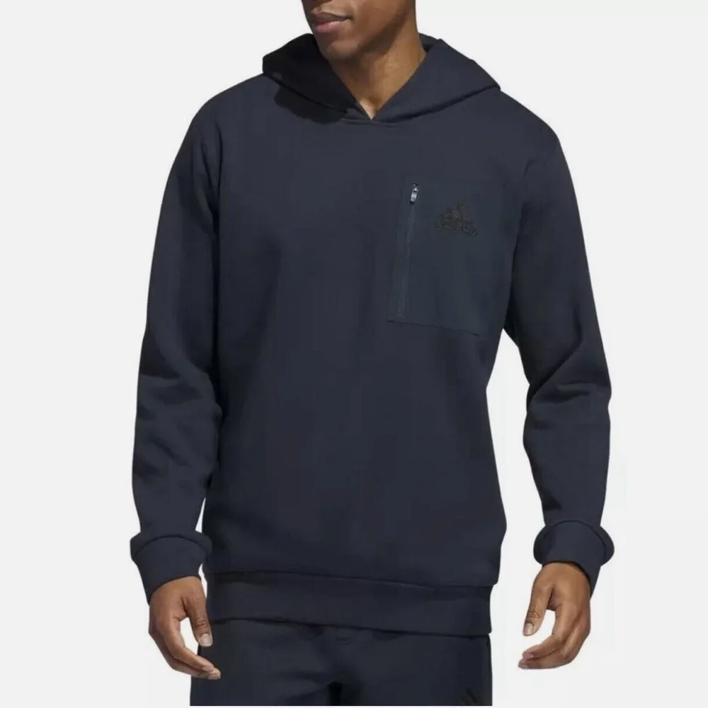 Adidas Sweatshirt Navy Blue Hoodie Chest Zipper Pocket Large